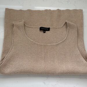 1.STATE Women's Beige/Gold Knit Shimmer Tank Top